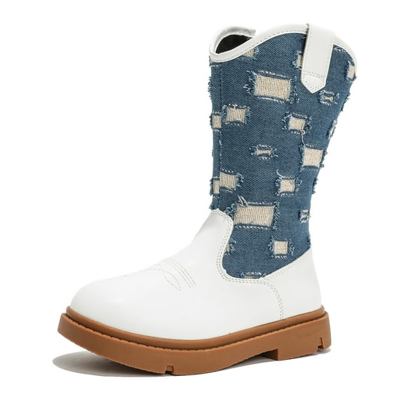 kkdom Kids Cowgirl Boots Girls Cowboy Western Lightweight Mid Calf Riding Fashion Boots Blue Size 12 Little Kid