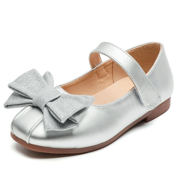kkdom Kids Girls Dress Shoes Mary Jane Ballet Flats Shoes Princess Shoes Silver 11.5 Little Kid