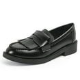 thumbnail image 1 of kkdom Loafer for Women Slip On Leahter Comfort Flat Tassel Shoes Black Size 6.5, 1 of 6