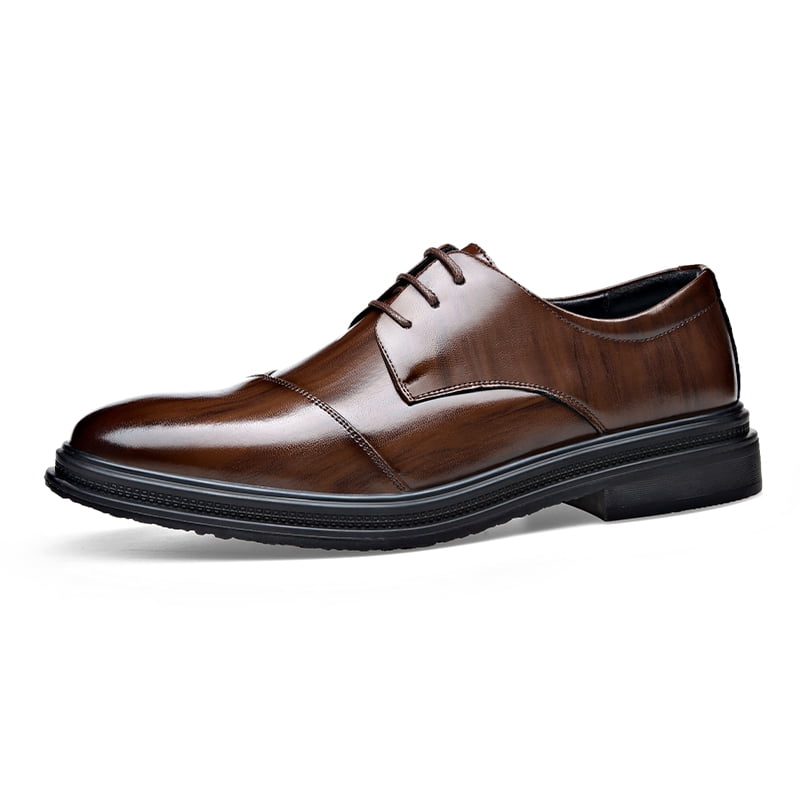 HEEZ Men's Oxford Dress Shoes - Brown Split Leather, Round Toe, Lace-Up Business & Formal Shoes, Size 8.5