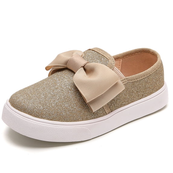 kkdom Toddler Kids Girls Sparkle Slip On Walking Shoes Gold Size 10.5 Little Kid