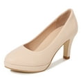 thumbnail image 1 of kkdom Women High Heels Pumps Round Toe Classic Platform Pump Beige Size 6, 1 of 7