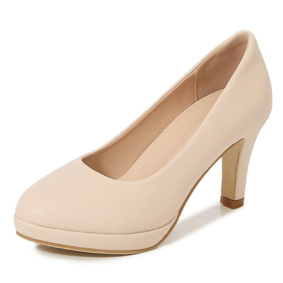 kkdom Women High Heels Pumps Round Toe Classic Platform Pump Beige Size 7.5