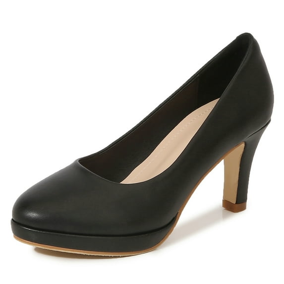 kkdom Women High Heels Pumps Round Toe Classic Platform Pump Black Size 4.5
