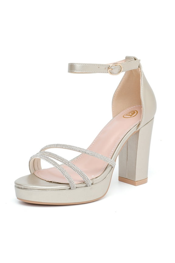 Women High Heels Sandals Rhinestone Platform Pump Sandals Gold Size 5.5