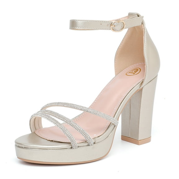 kkdom Women High Heels Sandals Rhinestone Platform Pump Sandals Gold Size 6.5