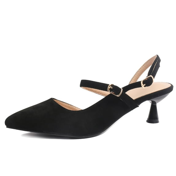 kkdom Women Kitten Heels Pumps Slingback Heels Ankle Strap Pointed Toe Wedding Black Size 5.5