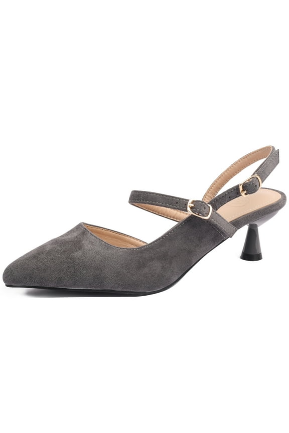 Women Kitten Heels Pumps Slingback Heels Ankle Strap Pointed Toe Wedding Gray Size 6.5