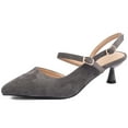 thumbnail image 1 of kkdom Women Kitten Heels Pumps Slingback Heels Ankle Strap Pointed Toe Wedding Gray Size 8, 1 of 8