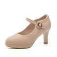 thumbnail image 1 of kkdom Women Mary Jane High Heels Platform Dress Shoes Pump Beige Size 8.5, 1 of 7