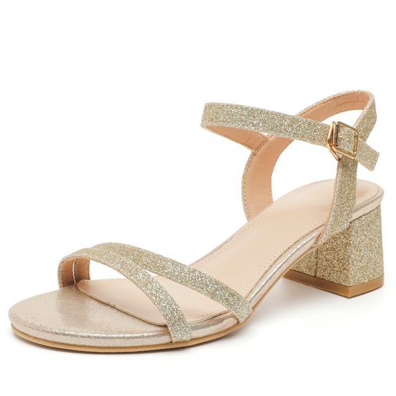 kkdom Women Sandals Heels Open Toe Sandals Dress Shoes Wedding Party Ladies Bridal Gold Size 5