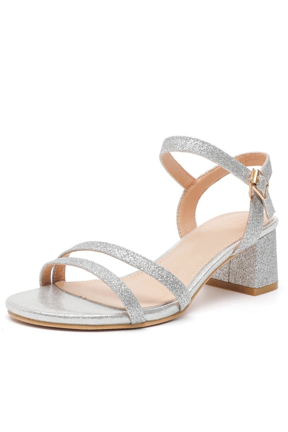 Women Sandals Heels Open Toe Sandals Dress Shoes Wedding Party Ladies Bridal Silver Size 5