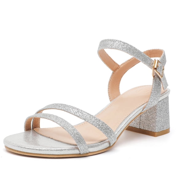 kkdom Women Sandals Heels Open Toe Sandals Dress Shoes Wedding Party Ladies Bridal Silver Size 4.5