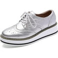 thumbnail image 1 of kkdom Women's Platform Lace-Up Brogue Wingtips Square Toe Oxfords Shoes for ladis Women Silver Size 7, 1 of 5