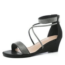kkdom Women's Sandals Heels Ankle Strap Open Toe Dress Shoes Wedding Party Black Size 4.5