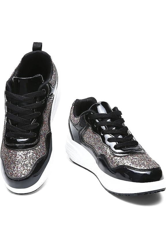Women's Walking Shoes Running Breathable Mesh Comfort Lightweight Wedge Platform Sneakers Black Size 10