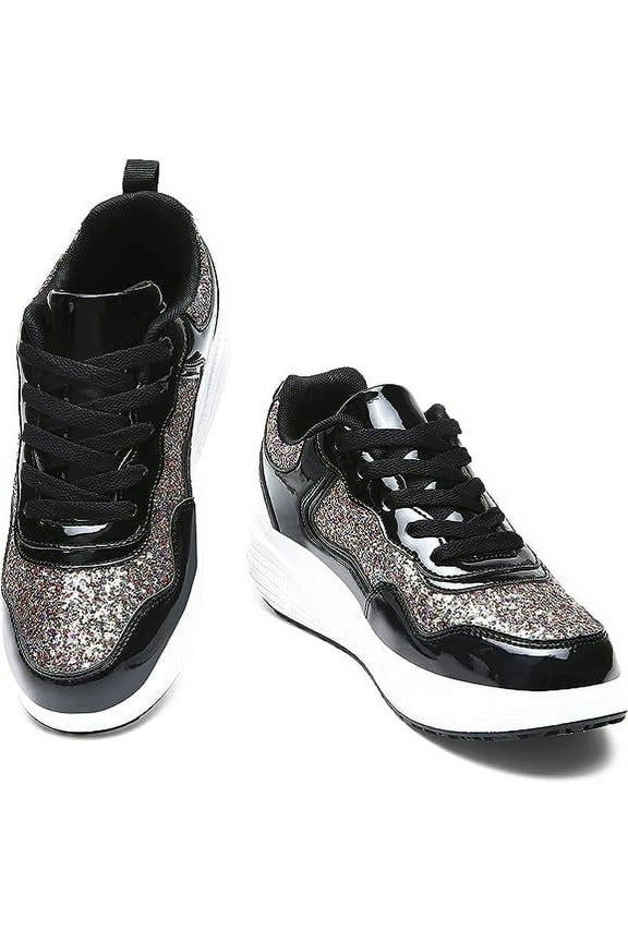 Women's Walking Shoes Running Breathable Mesh Comfort Lightweight Wedge Platform Sneakers Black Size 6