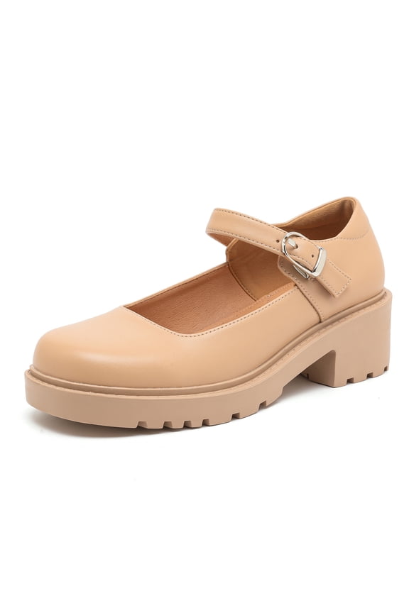 Womens Ballet Mary Jane Flats Comfortable Business Office Dress Shoes for Women Dressy and Work with Ankle Strap Beige Size 7.5