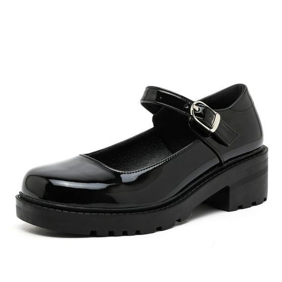 kkdom Womens Ballet Mary Jane Flats Comfortable Business Office Dress Shoes for Women Dressy and Work with Ankle Strap Black Size 5.5