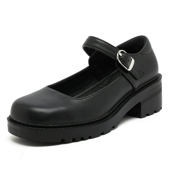 kkdom Womens Ballet Mary Jane Flats Comfortable Business Office Dress Shoes for Women Dressy and Work with Ankle Strap Black Size 5.5