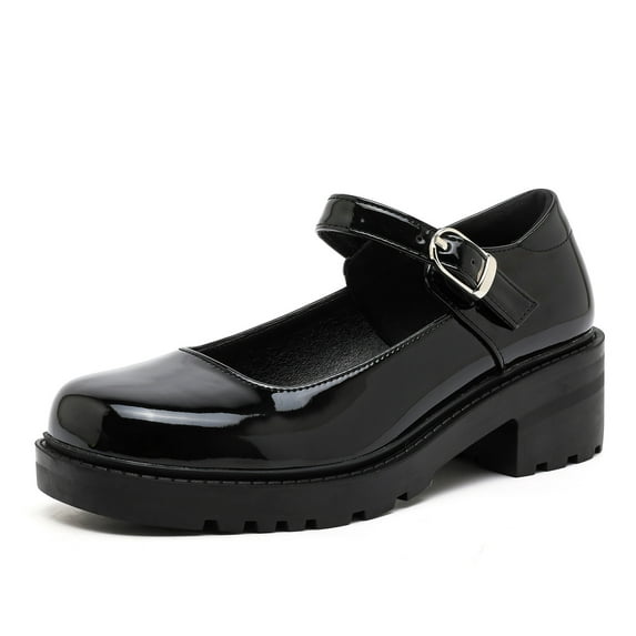 kkdom Womens Ballet Mary Jane Flats Comfortable Business Office Dress Shoes for Women Dressy and Work with Ankle Strap Black Size 6