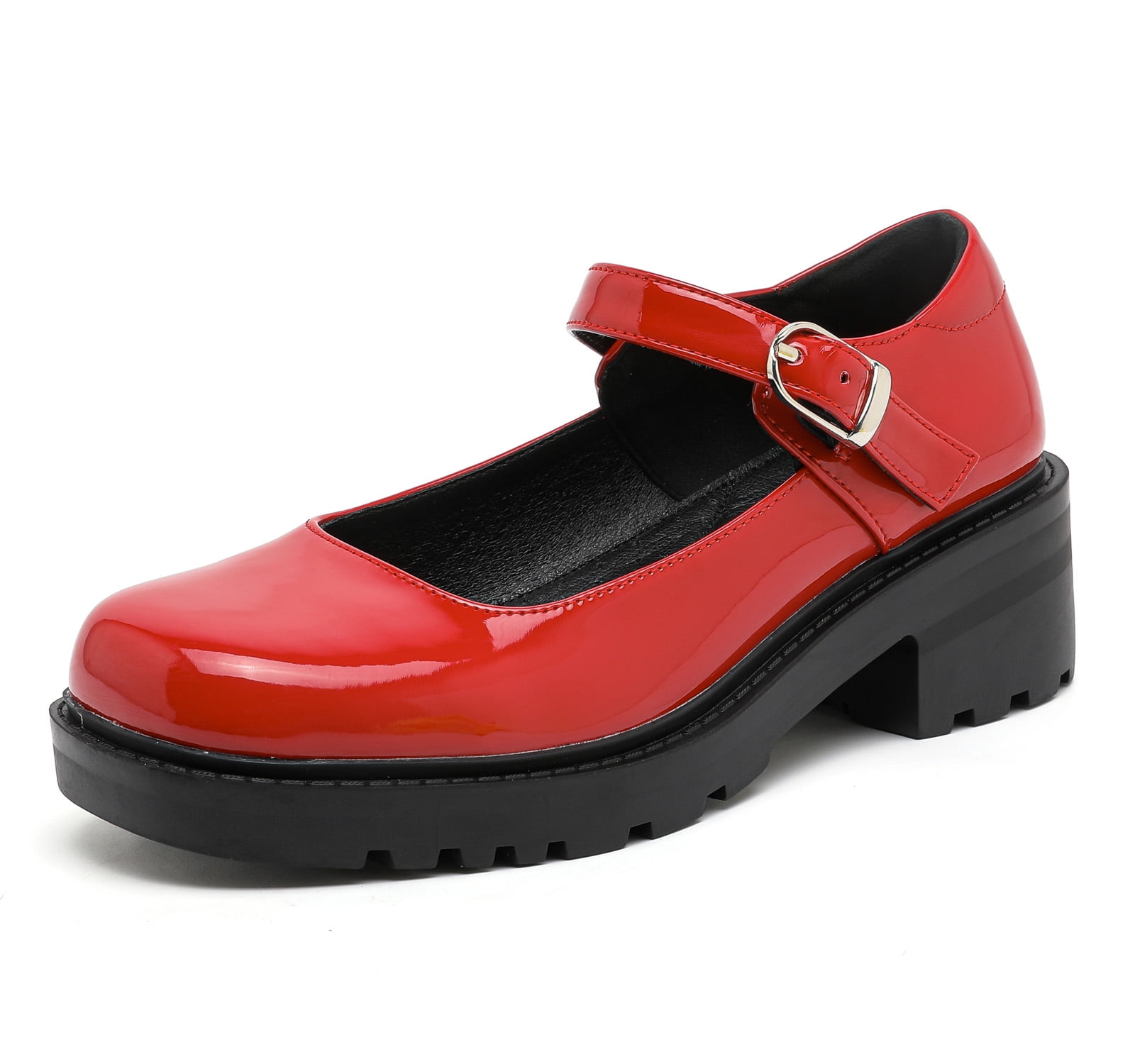 kkdom Womens Ballet Mary Jane Flats Comfortable Business Office Dress Shoes for Women Dressy and Work with Ankle Strap Red Size 6
