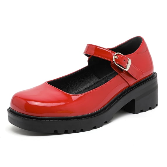 kkdom Womens Ballet Mary Jane Flats Comfortable Business Office Dress Shoes for Women Dressy and Work with Ankle Strap Red Size 7.5