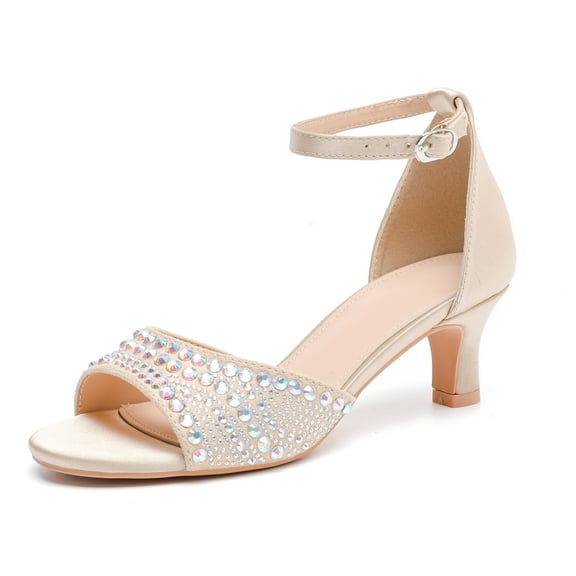 kkdom Womens Low Heels Open Toe Rhinestone Dress Heeled Sandals Ankle Strap Chunky Block Short Heel Pumps Shoes for Prom Wedding Party Office