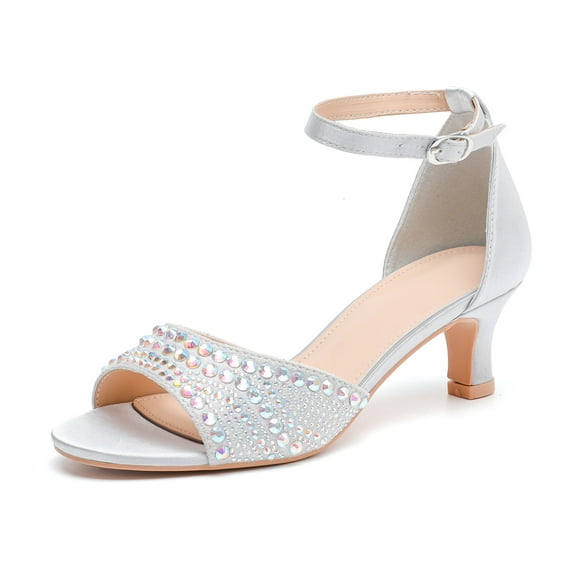 kkdom Womens Low Heels Open Toe Rhinestone Dress Heeled Sandals Ankle Strap Chunky Block Short Heel Pumps Shoes for Prom Wedding Party Office