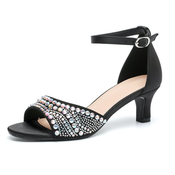 kkdom Womens Low Heels Open Toe Rhinestone Dress Heeled Sandals Ankle Strap Chunky Block Short Heel Pumps Shoes for Prom Wedding Party Office