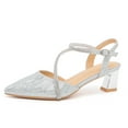 thumbnail image 1 of kkdom Womens Sandals Heels Pumps Closed Pointed Toe Block Heels Slingback Casual Chunky Heels Office Shoes Silver Size 7, 1 of 6