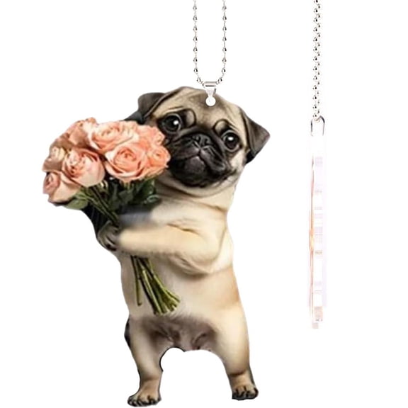kkiuop Adorable Pug Dog with Heart Keychain Cute Puppy Acrylic Pendant Versatile Pug For Car Hanging Charm Ornament Mirror Puppy