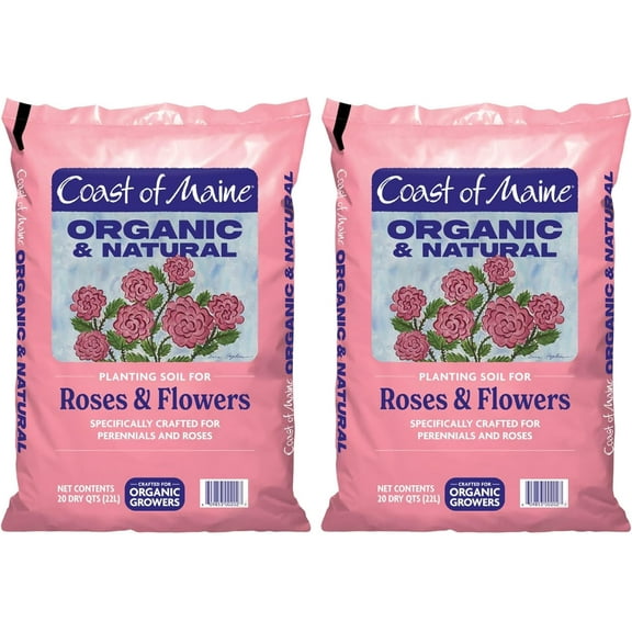 kklefc of Maine Organic & Natural Planting Soil for Roses & Flowers - Premium Garden Soil w/Composted Manure, Sphagnum Peat Moss for Multi Use In Ground & Containers - Enhanced Drainage (20 Qt)