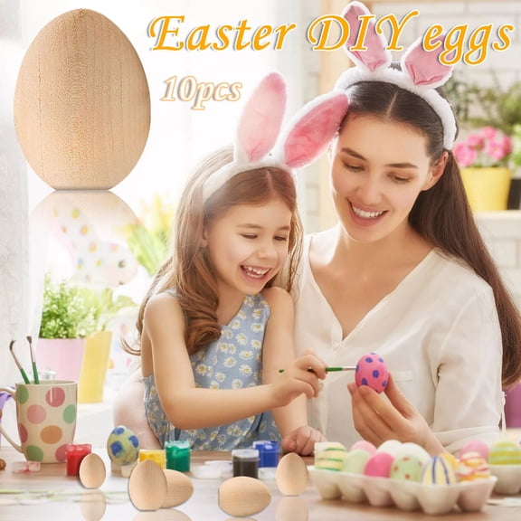 kladzum 10PCS Wooden Easter Eggs Ornaments Eggs Painting Toy Wood DIY Crafts, Easter Decorations Easter Eggs Hanging Ornaments DIY Easter Gifts for Home Party Holiday Decorations, L
