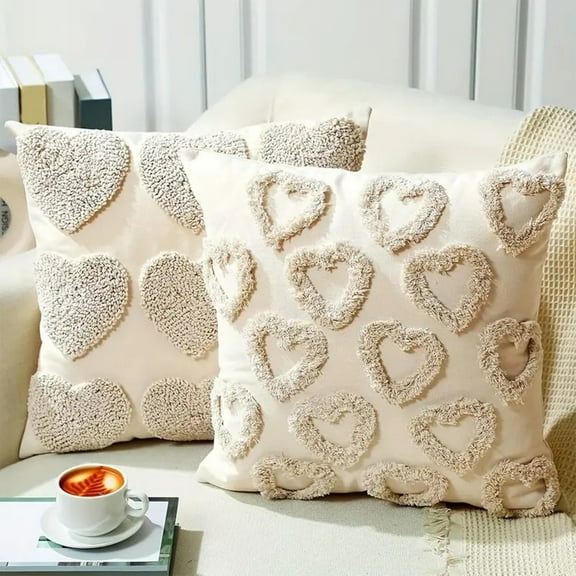kladzum 18x18" Embroidered Heart Pillow Cover Valentines Day Decorations for Daily Decoration Holiday Decoration Home Sofa Pillow Cover