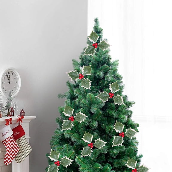 kladzum 20Pc Christmas Winter Green Berry Crafts Artificial Berries Holly Leaves Tree Decorations Wreath Fillers Candle Table Center Decorations