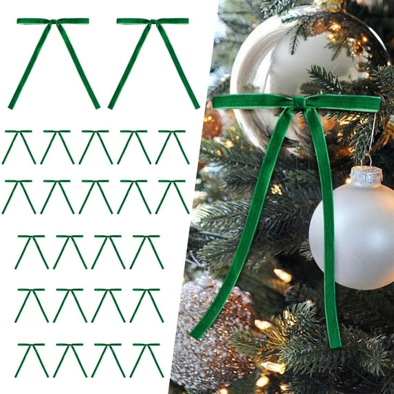 kladzum 24pcs Christmas Bows Velvet Christmas Tree Bow Decoration Wreath Bow Decoration, Mini Christmas Decorations Gift Bows
