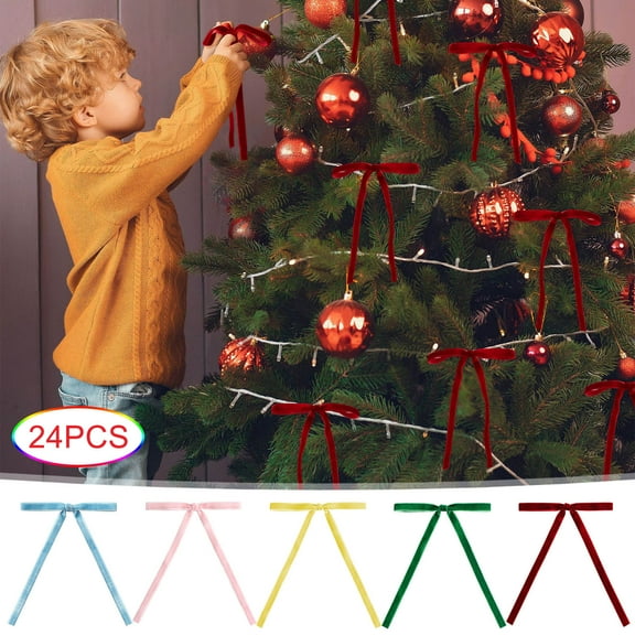 kladzum 24pcs Christmas Bows Velvet Christmas Tree Bow Decoration Wreath Bow Decoration, Mini Christmas Decorations Gift Bows