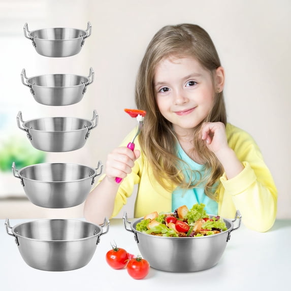 kladzum 304 Stainless Steel Bowls Double Ear Bowl Metal Dinnerware Bowl for Rice Salad Noodles Snack Cooking Kitchen Ice Cream Serving Mixing Bowls