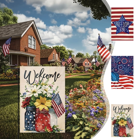 kladzum 4th of July Garden Flag 12x18" Double Sided USA Flag Red White and Blue Decorations Independence Day Memorial Day Outside Decorative Yard Flag
