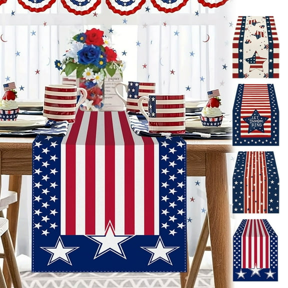 kladzum 4th of July Table Runner Fourth of July Decorations 13x72" Independence Day Table Runners Memorial Day Party Holiday Tablecloths Decor for Kitchen Home Dining Red White and Blue Decoration