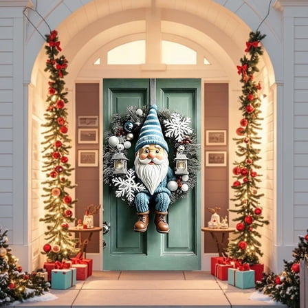 kladzum 71x35 Inches Christmas Door Cover Festive Party Decoration Door Curtain, Hanging Background Cloth Exquisite Print Christmas Door Covers for Front Door, Walls, Windows