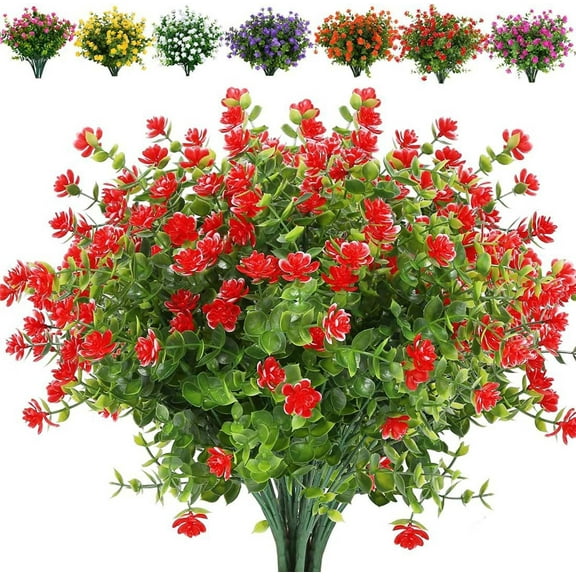 kladzum 8 Branches Artificial Flowers for Outdoor, Fake Plants No Fade Faux Plastic Flowers for Spring Summer Indoor Garden Patio Window Box Kitchen Home Decor