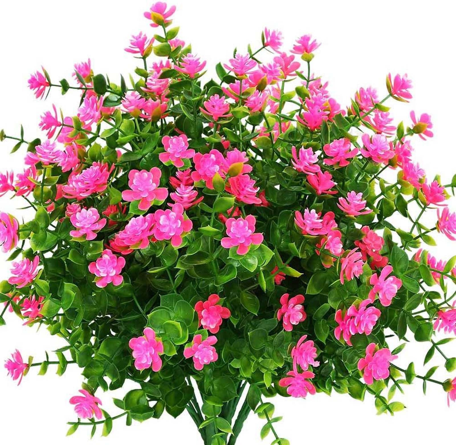 kladzum 8 Branches Artificial Flowers for Outdoor, Fake Plants No Fade Faux Plastic Flowers for Spring Summer Indoor Garden Patio Window Box Kitchen Home Decor