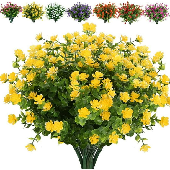 kladzum 8 Branches Artificial Flowers for Outdoor, Fake Plants No Fade Faux Plastic Flowers for Spring Summer Indoor Garden Patio Window Box Kitchen Home Decor