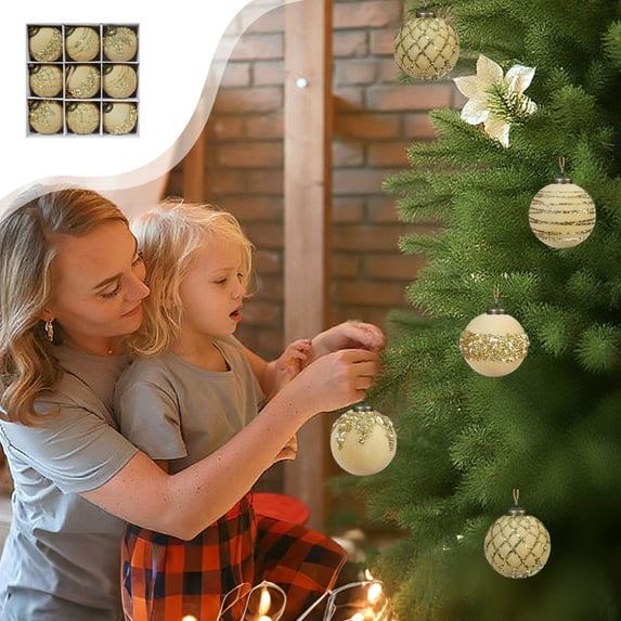 kladzum 9pc Flocked Christmas Balls Glitter Christmas Ornaments Set 3.14" Plastic Ball Xmas Tree Hanging Decorations, Sturdy Reusable Ornament for Holiday Party Indoor Outdoor Decor