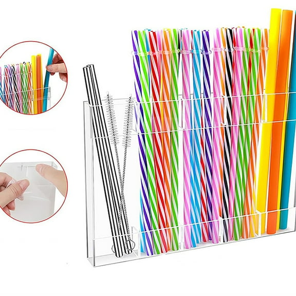 kladzum Acrylic Straw Holder, Cabinet Straws Organizer, Transparent Straw Stand-straw Reusable Straws Storage Container Straw Dispenser Rack for Kitchen, Counters, Cupboards