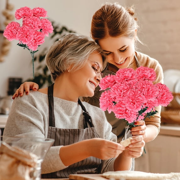 kladzum Artificial Carnations, Silk Fake Flowers, Mother's Day Carnation Simulation Bouquet Floral Arrangement for Wedding Bouquets, Cemetery Wreaths, DIY Crafts, Living Room Dining Table Decoration