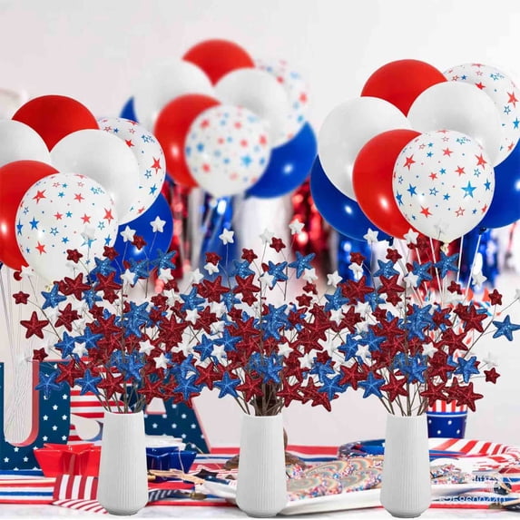 kladzum Artificial Flowers, 4th of July Decorations Fake Flower Simulated Red White and Blue Flowers Independence Day Decorations Memorial Day Flowers Bouquet for Tabletop Centerpiece Home Decor