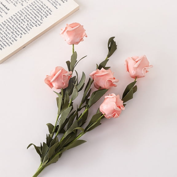 kladzum Artificial Flowers Faux Flowers Vintage 5 Rolled Roses Bouquet Foam Fake Flower Bouquet Home Decor Arrangement Wedding Decoration Faux Roses